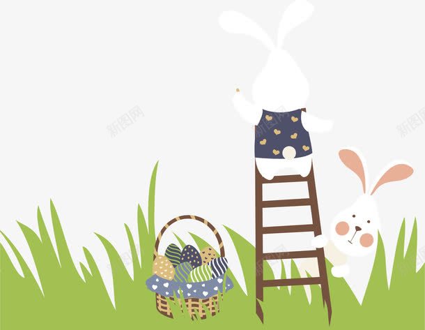 爬梯子的小白兔png免抠素材_新图网 https://ixintu.com 卡通 卡通小白兔 可爱 小白兔 白色 绿草