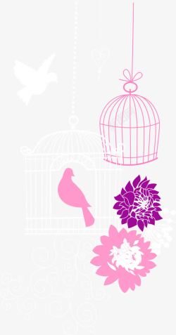 粉色卡通婚礼鸟笼素材