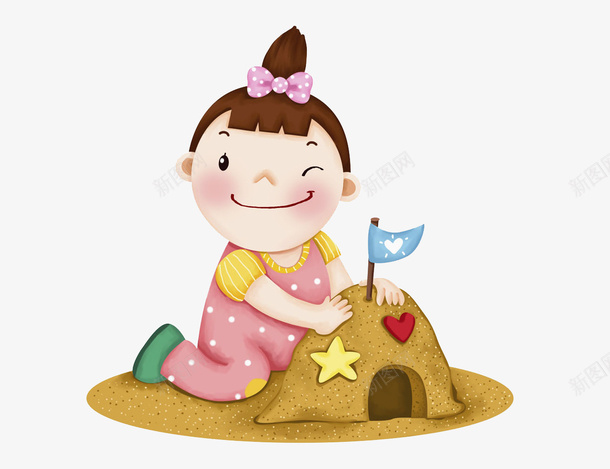 卡通玩沙子的女孩图png免抠素材_新图网 https://ixintu.com 儿童 卡通 可爱的 小女孩 手绘 玩沙子 高兴地