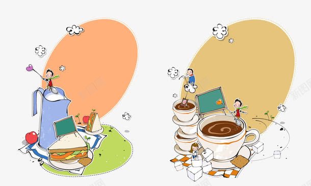 咖啡店插画png免抠素材_新图网 https://ixintu.com 卡通咖啡 咖啡店插画 咖啡店标志 咖啡店海报 手绘咖啡