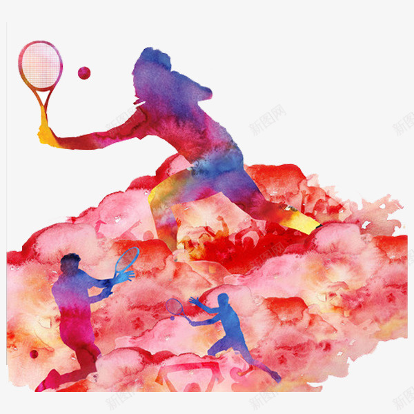 打网球的人png免抠素材_新图网 https://ixintu.com 卡通 手绘 水彩 网球