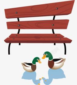 可爱长椅两只鸭子和凳子片高清图片