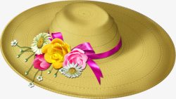 复古的草帽花朵装饰草帽高清图片