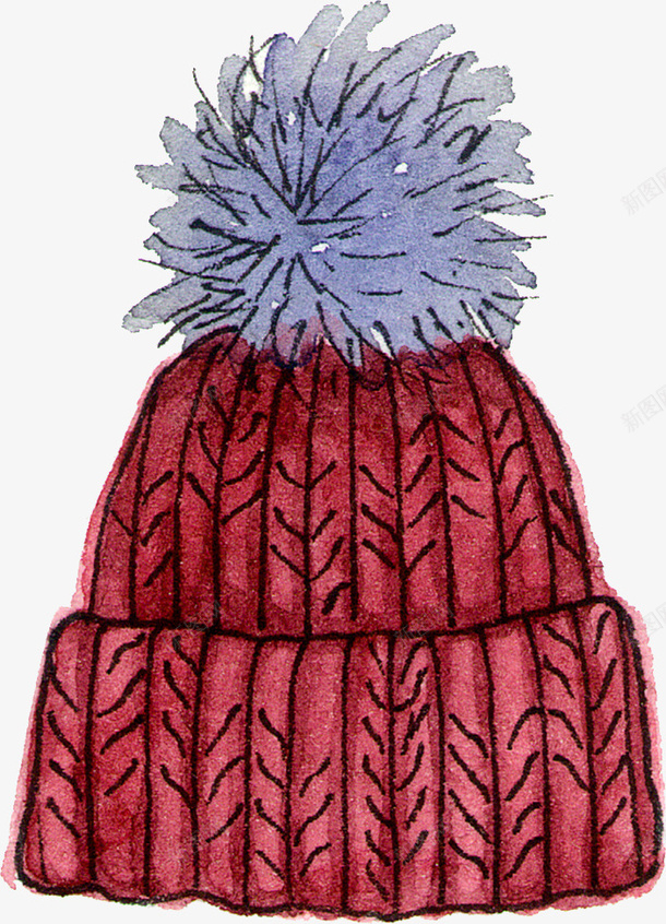 卡通手绘红色的帽子png免抠素材_新图网 https://ixintu.com 动画 卡通手绘 可爱 帽子 毛毛球 紫色 红色的