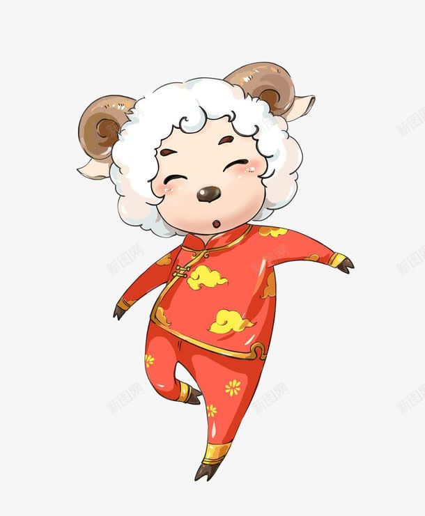 可爱小羊羔png免抠素材_新图网 https://ixintu.com 犄角 眯着眼睛 穿着衣服的羊 红色衣服 羊