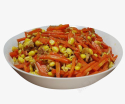 红萝卜炒肥肠粉碗里的家常炒菜黄豆芽高清图片