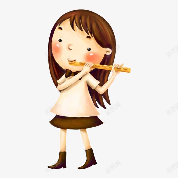 吹笛子的小女孩png免抠素材_新图网 https://ixintu.com 卡通 小女孩 笛子 装饰