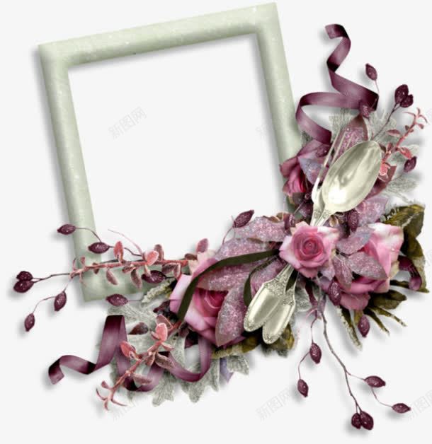 白色相框彩带花朵装饰png免抠素材_新图网 https://ixintu.com 彩带 白色 相框 花朵 装饰
