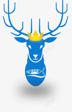 蓝色鹿头手绘的蓝色鹿头高清图片