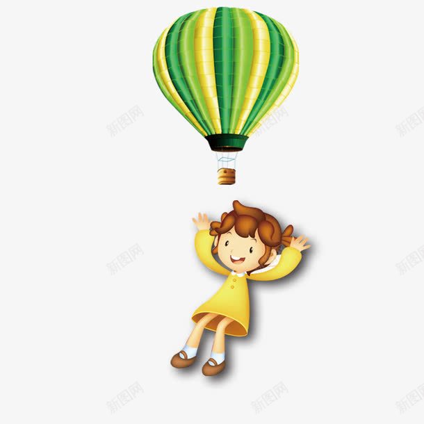 卡通女孩热气球png免抠素材_新图网 https://ixintu.com 卡通女孩 热气球 绿色热气球