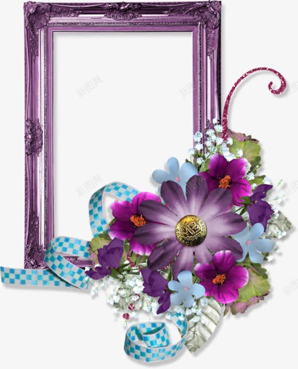 紫色花朵蓝色丝带紫色边框png免抠素材_新图网 https://ixintu.com 紫色花朵 花朵边框 蓝色丝带 边框