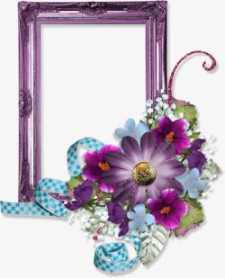 紫色花朵蓝色丝带紫色边框素材