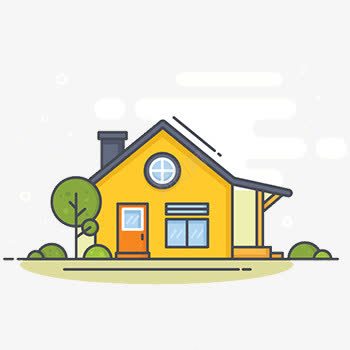 房子小插图png免抠素材_新图网 https://ixintu.com 灰色的房顶 绿色的树 蓝色的窗户 黄色的墙面
