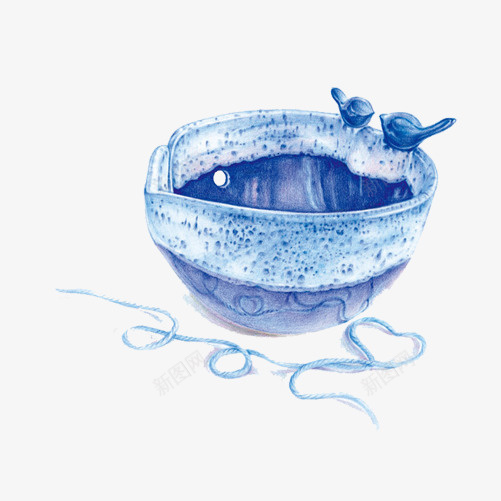 蓝色碗手绘画片png免抠素材_新图网 https://ixintu.com 手绘色彩画 晶莹 碗 蓝色
