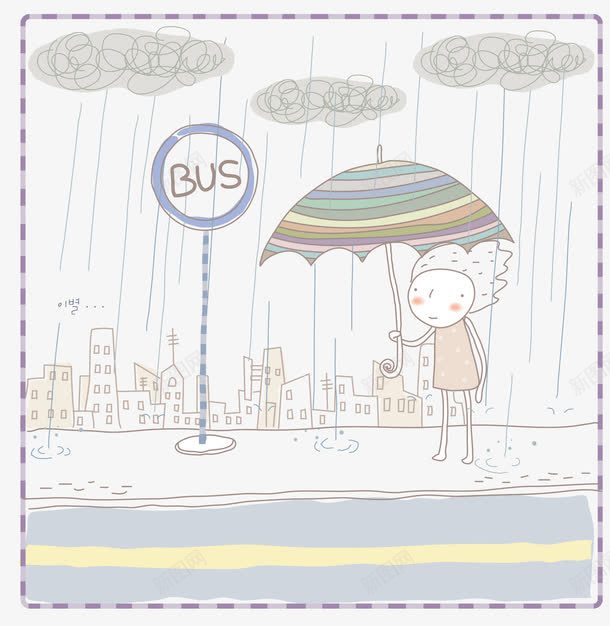 等车的女孩png免抠素材_新图网 https://ixintu.com 下雨天 下雨效果 伞 卡通插画 打伞 矢量素材 等车