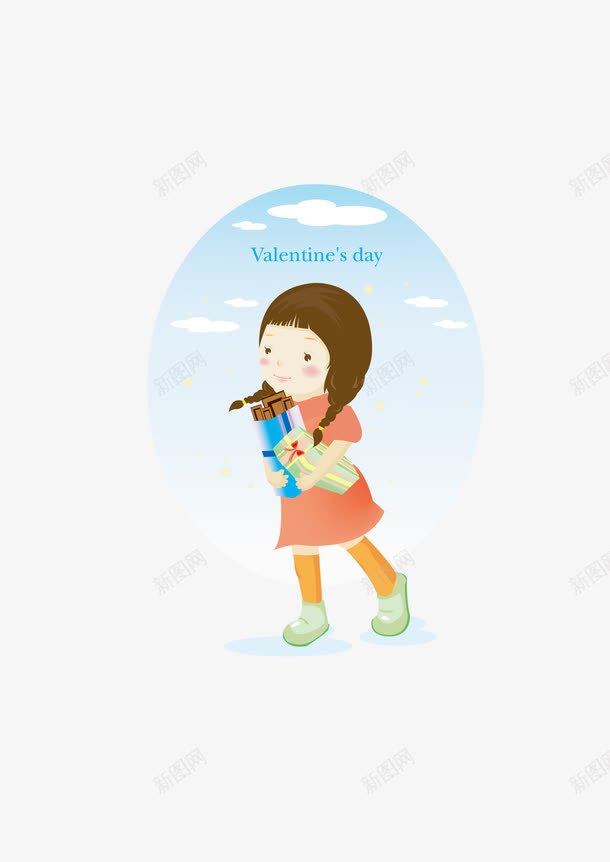 卡通抱着礼物的女孩png免抠素材_新图网 https://ixintu.com 卡通手绘 女孩 心形 礼物 蘑菇 蛋糕 韩风手绘