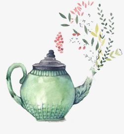 手绘水彩茶壶素材