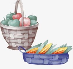 水彩手绘水果玉米素材