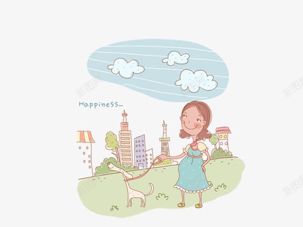 孕妇和狗png免抠素材_新图网 https://ixintu.com 卡通 孕妇 狗
