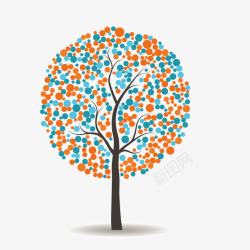 橙色蓝色卡通树素材