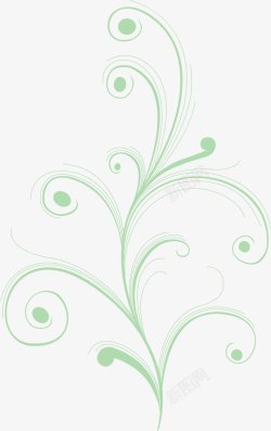 手绘绿色线条花朵素材