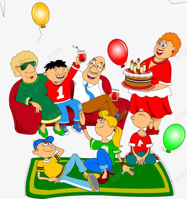 一家人过生日png免抠素材_新图网 https://ixintu.com 人物 卡通人物 卡通气球 气球 生日 矢量人物 矢量气球 过生日