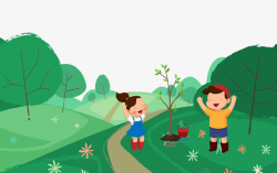 插画儿童植树节种树卡通插图素材