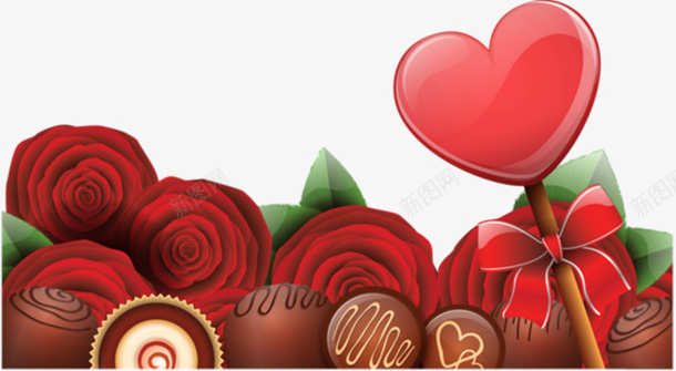 情人节玫瑰巧克力和爱心棒棒糖png免抠素材_新图网 https://ixintu.com 巧克力 情人节玫瑰巧克力素材 爱心 玫瑰