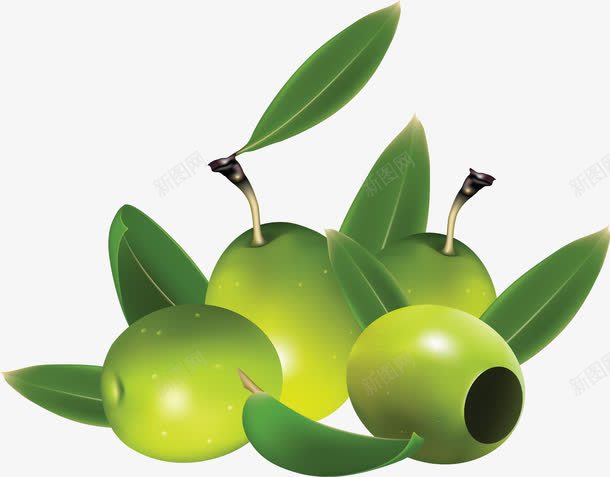 4颗绿橄榄装饰png免抠素材_新图网 https://ixintu.com 水果 绿橄榄 食材 食物