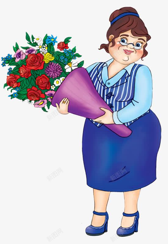 手绘拿束鲜花的妇女png免抠素材_新图网 https://ixintu.com 卡通妇女 妇女免抠 手绘妇女 拿束鲜花的妇女