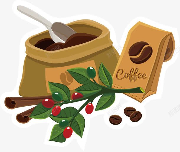 手绘咖啡粉png免抠素材_新图网 https://ixintu.com 包装咖啡 咖啡粉 咖啡豆 手绘 袋子