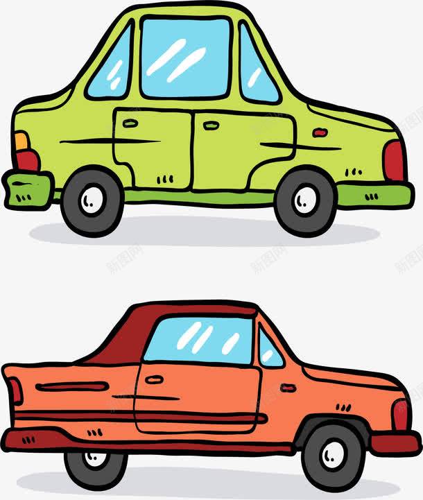 手绘小汽车png免抠素材_新图网 https://ixintu.com 交通工具 矢量素材 私家车 红色轿车 绿色汽车