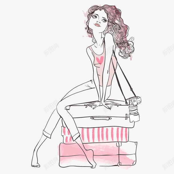 行李箱上的女孩png免抠素材_新图网 https://ixintu.com png图形 png装饰 卡通 女孩 粉色 行李箱 装饰