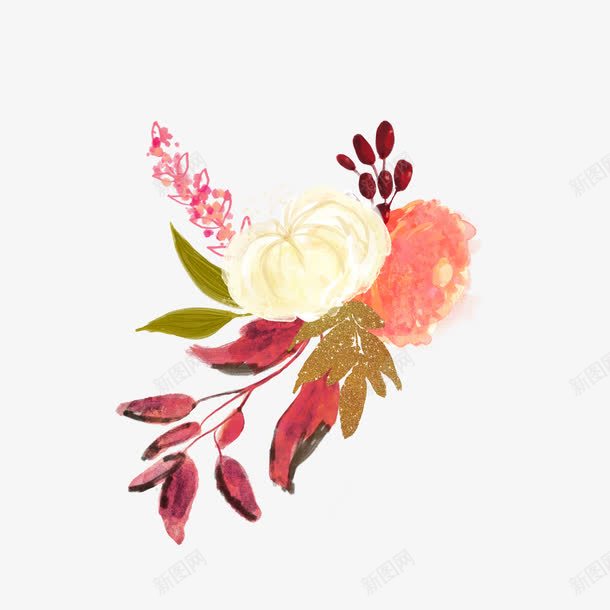 花朵和花叶png免抠素材_新图网 https://ixintu.com 手绘 花叶 花朵