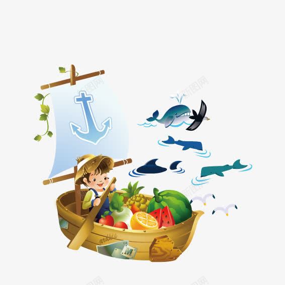 荡起小船png免抠素材_新图网 https://ixintu.com 划船 小船 鱼