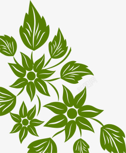 手绘素描绿色树叶图案矢量图素材