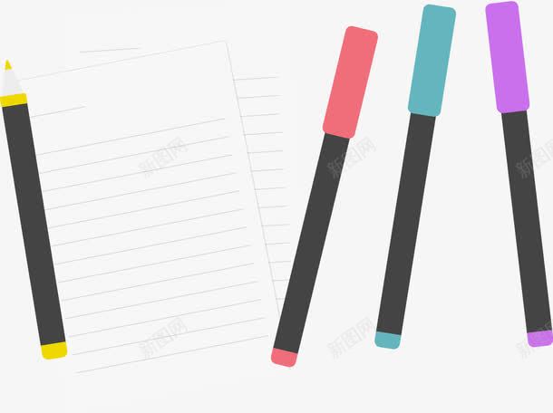 纸和笔png免抠素材_新图网 https://ixintu.com 写字 彩色笔 笔 纸