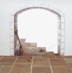 白色砖头墙门和楼梯素材