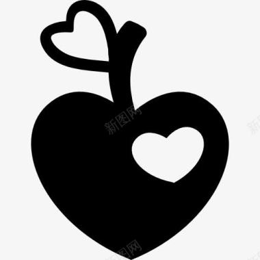 心形苹果心咬和心脏叶形图标图标