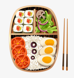 日式儿童便当饭盒便当日式鸡蛋番茄蔬菜筷子高清图片