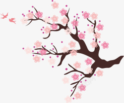 手绘粉色花朵树枝素材