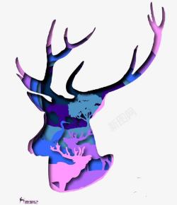紫色手绘小鹿素材