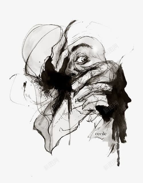 黑白水墨人体png免抠素材_新图网 https://ixintu.com 人体 插画 水墨 黑白