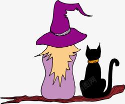 巫女黑猫卡通紫色巫女黑猫高清图片