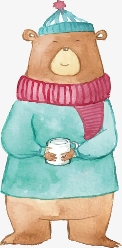 手绘可爱冬季棕熊矢量图素材
