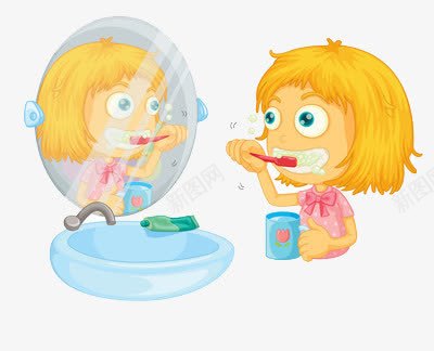 卡通画里刷牙的小朋友png免抠素材_新图网 https://ixintu.com 刷牙 卡通 小朋友 镜子