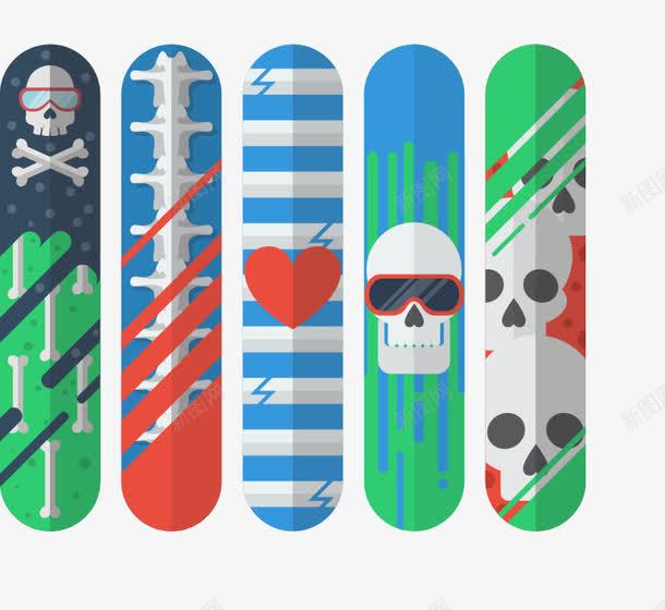 朋克风滑雪板png免抠素材_新图网 https://ixintu.com 庞克风 彩色 扁平图 滑雪板 矢量素材 骨头 骷髅