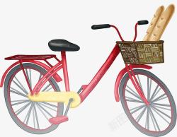 手绘红色自行车面包素材