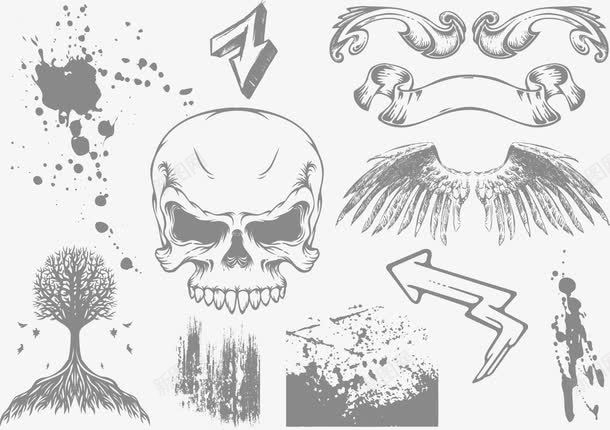 手绘骷髅矢量图eps免抠素材_新图网 https://ixintu.com 免费矢量下载 手绘骷髅 插画 树木 箭头 矢量图