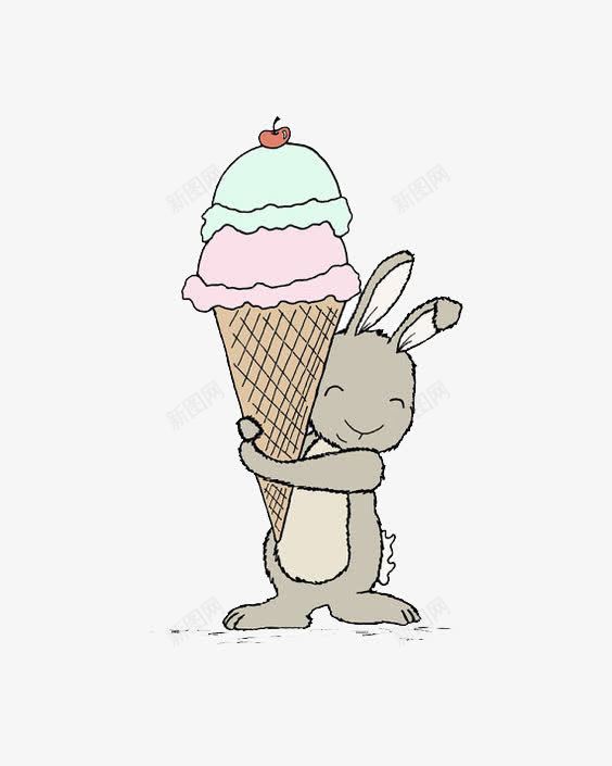 包冰淇淋的兔子png免抠素材_新图网 https://ixintu.com 兔子 冰淇淋 双色冰淇淋球 笑容